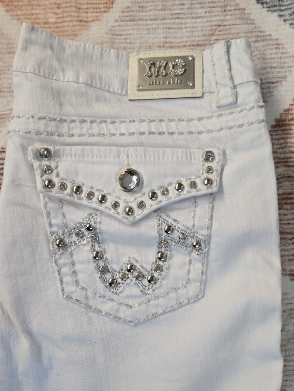 White Misschic Women's Stud-Detail Jeans